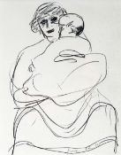 WILL ROBERTS pencil sketch - mother and child (believed to be his wife Phyllis and daughter Sian),