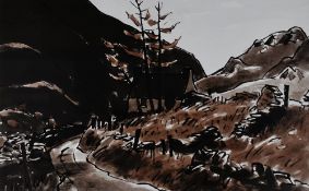 SIR KYFFIN WILLIAMS RA limited edition (72/100) print - Snowdonia valley scene with cottage behind