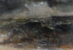 WILLIAM SELWYN watercolour - rough seas at Aberdesach, signed, 36 x 54cms