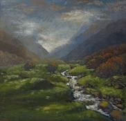 ANEURIN JONES oil on board - Carmarthenshire landscape with upper reaches of the Towy River,