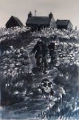 SIR KYFFIN WILLIAMS RA limited edition (146/150) print - farmer and running sheep dog, entitled