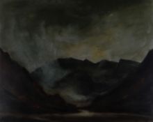 SIR KYFFIN WILLIAMS RA limited edition (8/150) print - squally sky above mountains entitled verso on