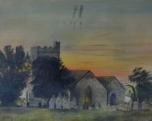 OBEDIAH HODGES watercolours, a pair - naiive school study of local churches, both with inscribed
