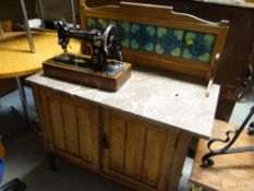 A tile-back marble & marble topped vintage wash stand