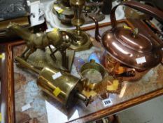 A large South American butterfly tray & sundry items of brass & copper including clockwork spit &