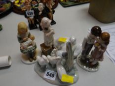 Two Nao geese models & three English porcelain figures