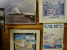 Three reproduction travel posters & a framed print