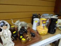 A parcel of elephant models, Oriental pottery, commemorative plates etc