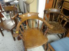 Three sundry smokers-bow elbow chairs, one with Eisteddfod Tabernacle plaque