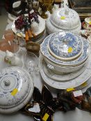 A quantity of blue & white dinnerware & sundry china ornaments etc