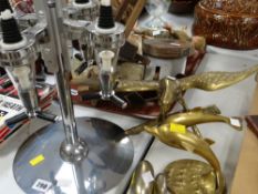 A four spirit bottle optic stand, brass eagle etc