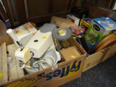 A classic Kenwood food mixer & accessories together with a box of kitchen items