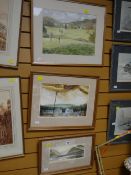 Framed watercolour of South Wales terraced houses by D G Williams, framed watercolour lake scene & a