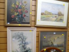 Framed watercolour landscape by Sheila Clark, vintage framed oil on canvas of still life, framed