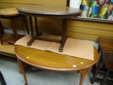 A marquetry oval table & another