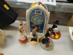 A Harry Potter pottery clock, three ecclesiastically themed Bunnykins figures etc