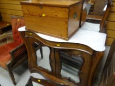 A marble top rosewood chiffonier with mirror back & a pair of mirrored cupboard doors