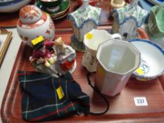 A parcel of mixed china including Staffordshire pastille burner cottages