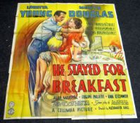 HE STAYED FOR BREAKFAST original cinema poster from 1940, poster is numbered, folded and in four