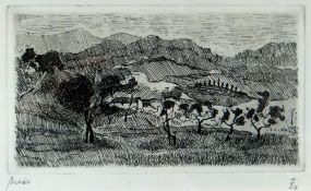 ANDREW BICÂT limited edition (4/30) print - entitled verso on Attic Gallery label 'Near Givrin -