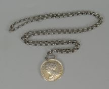 A QUEEN ANNE SIXPENCE on a silver cable-chain, 20gms
