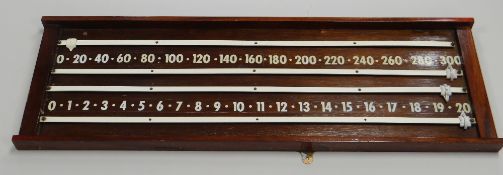 A TWENTIETH CENTURY SNOOKER / BILLIARDS SCOREBOARD with transfer lettering and plastic sliders (con