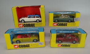 A BOXED CORGI TOYS NO.341 MINI MARCOS GT850 and three further Corgi Toys boxed vehicles