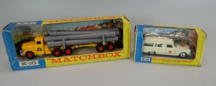 A BOXED MATCHBOX K10 KING SIZE PIPE TRUCK together with a boxed Matchbox K6 King Size Mercedes