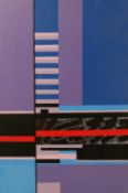 GOMER LEWIS oil on canvas - abstract entitled verso 'Shapes - Purple / Blue & Red', unsigned, 91 x