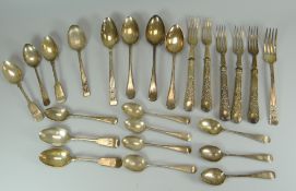 A QUANTITY OF MIXED FLATWARE INCLUDING SILVER SPOONS, silver content 4.5ozs Provenance: entered by