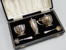 A THREE PIECE SILVER CONDIMENT SET Birmingham 1965