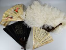 TWO BOXED FRENCH FANS & ANOTHER, TOGETHER WITH AN OSTRICH FAN Provenance: entered by descendant (