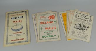 NINE 1930s RUGBY UNION PROGRAMMES comprising Harlequins v Swansea 1939, Scotland v Wales 1939,