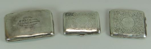 THREE VARIOUS ANTIQUE SILVER CIGARETTE CASES 10oz gross