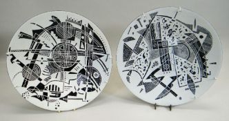 RICHARD CASEY a pair of enamel on copper plaques - in the form of shallow circular dishes and with