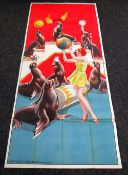 THE CIRCUS an early 1940's advertising poster, poster is folded and in two sections, wear around