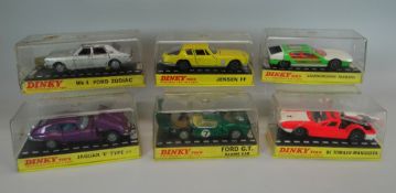 SIX BOXED DINKY TOYS SPORTS CARS including Ford GT & Jaquar E-type
