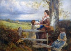 MYLES BIRKET FOSTER (1825-1899) oil on canvas - mother & children leaning on style after flower