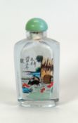 A CHINESE INSIDE-PAINTED GLASS SNUFF BOTTLE with green stopper, 9cms high