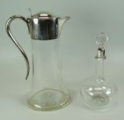 A SILVER COLLARED CLARET JUG & SIMILAR OEIL BOTTLE, jug hallmarked London 1897 and of oval base with