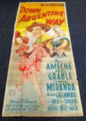 DOWN ARGENTINE WAY original cinema poster from 1940, poster is numbered, folded and in two sections,