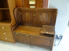 Linenfold wingback box seat oak settle