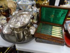 Cased set of fish cutlery and sundry EPNS items etc