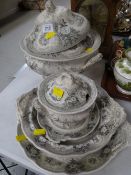 Quantity of antique dinnerware including tureen