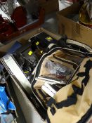 Box of old photographic equipment etc