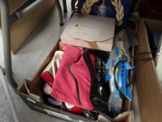 Box of retro toys and handbags etc