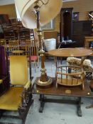 Oval magazine rack/table, a Long John coffee table and a standard lamp