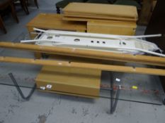 Glass topped coffee table, small pine cupboard, chest of drawers etc