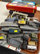 Collection of railway platform and track equipment together with boxed Hornby Mallard train,