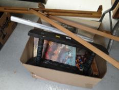 Artist's easel and a box of sundry items